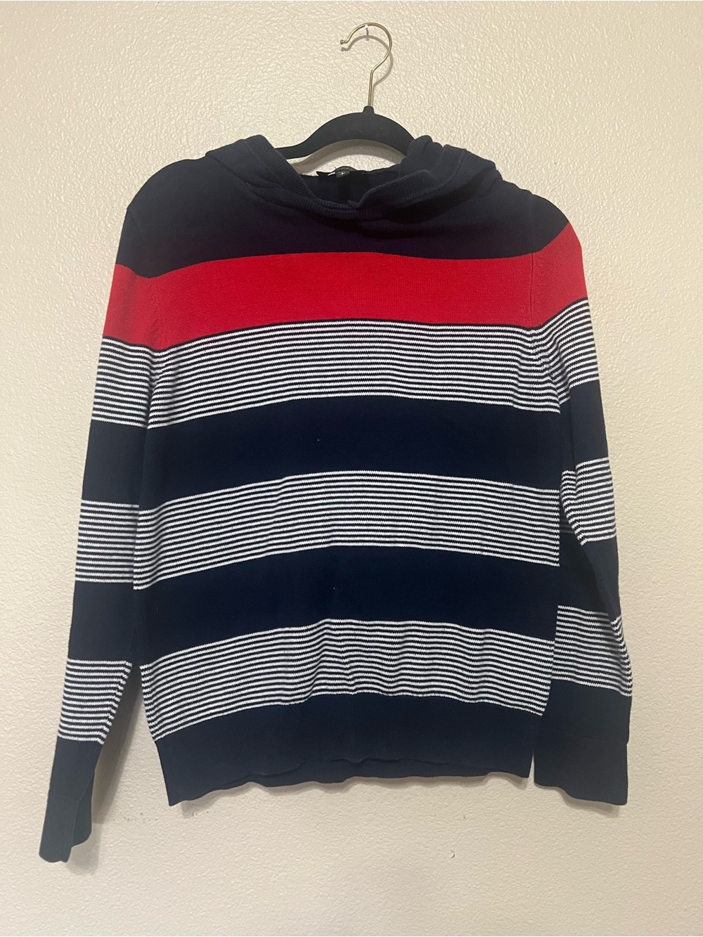 Express Navy, Red & White Striped Crewneck Sweater